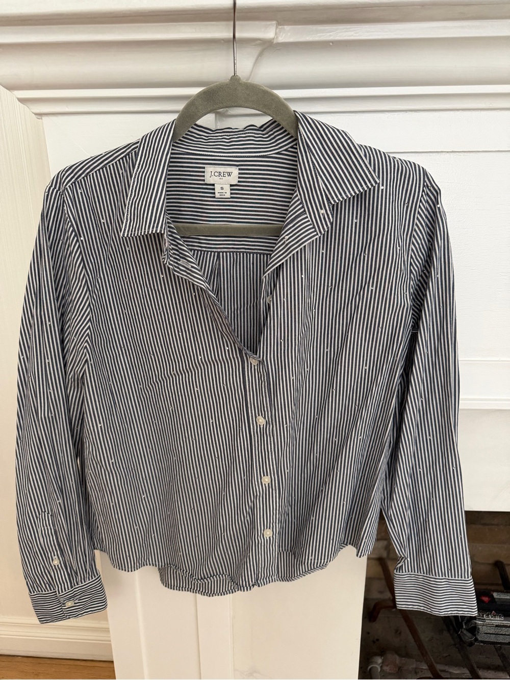J. Crew Factory Navy and White Striped Button-Up Shirt